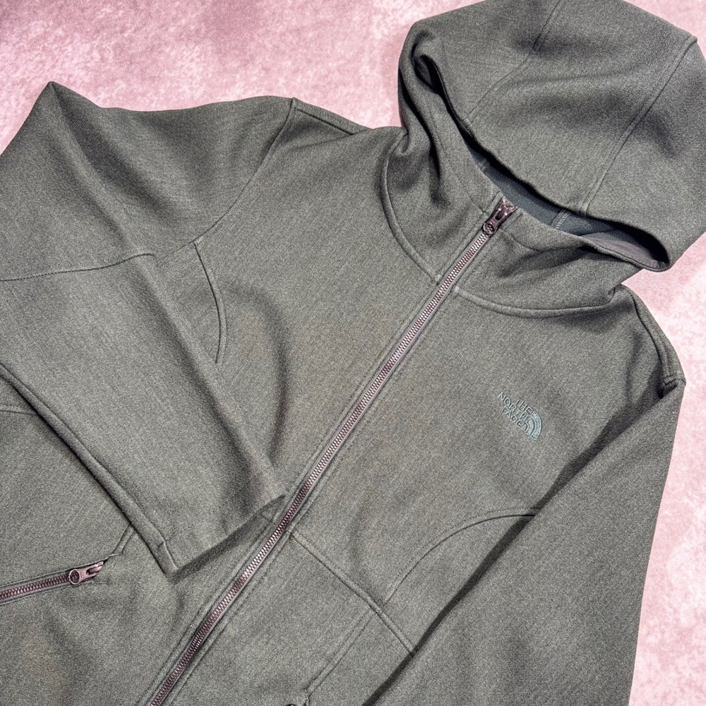 The North Face Womens XL Green Softshell Fleece Lined Full Zip Hooded Jacket